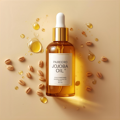 Pareero Jojoba Oil Cold Pressed 50ml — 100% pure, organic skincare oil for deep hydration, nourishing dry skin, strengthening hair, reducing fine lines, and promoting healthy, glowing skin. Premium cold-pressed formula for daily skincare and haircare routines.