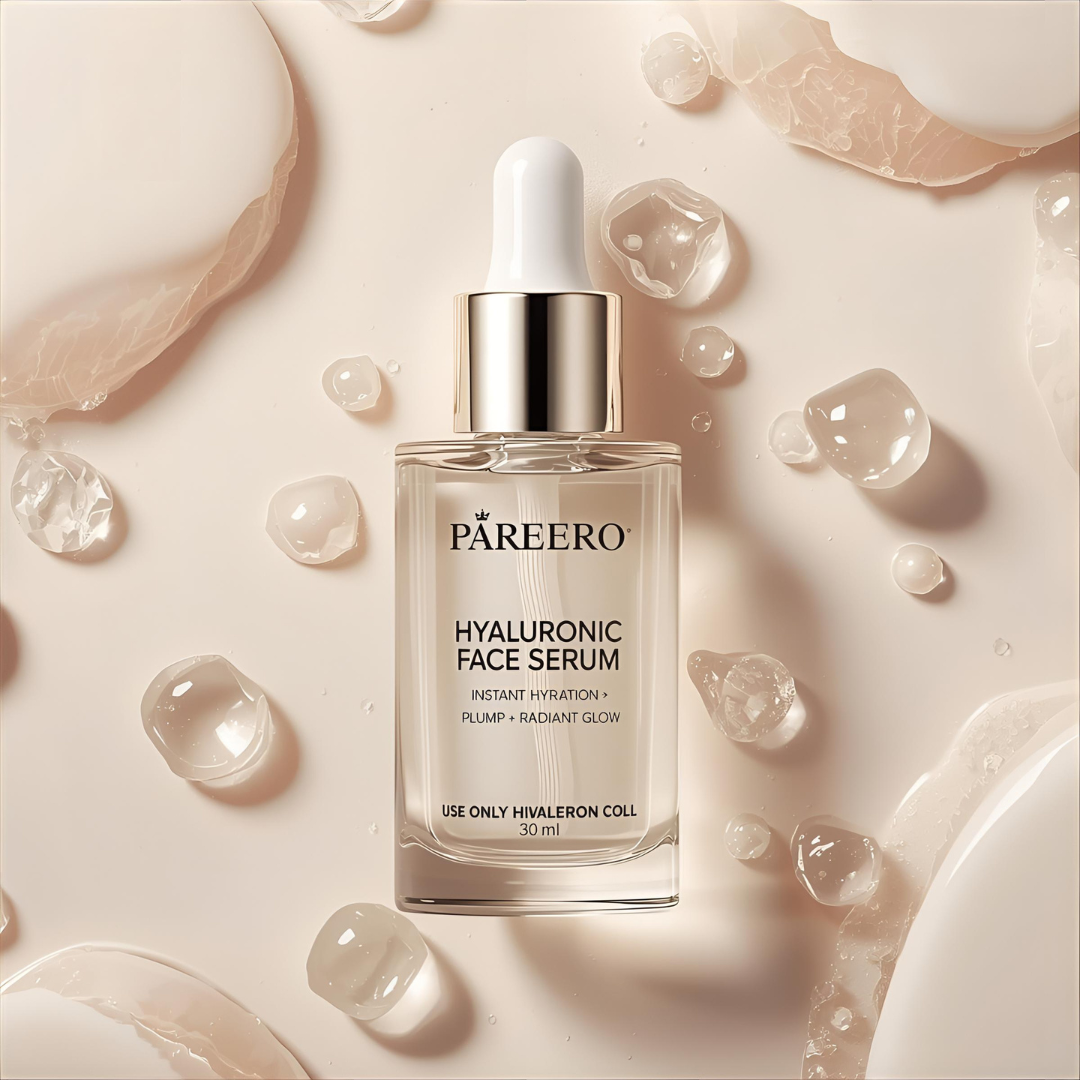 Pareero Hyaluronic Moisturizing Serum — Deep hydration and skin-plumping face serum with Hyaluronic Acid, Vitamin E, and Glycerin for glowing, youthful, and hydrated skin — organic, lightweight, and non-greasy skincare formula.