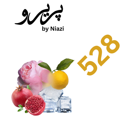 "528 Inspired by Bright Crystal Versace – a fresh feminine perfume with pomegranate, yuzu citrus, peony, magnolia, and soft musk. Luxury pink crystal fragrance bottle in a bright, elegant floral background."