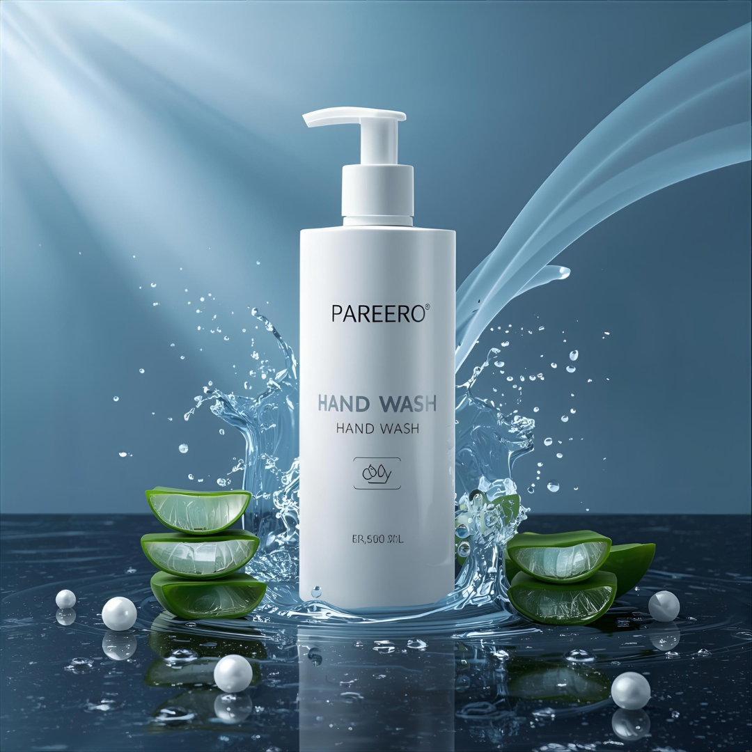“Pareero Hand Wash 500ml – premium liquid soap with aloe vera, glycerin, and conditioner for soft, clean, and refreshed hands.”
