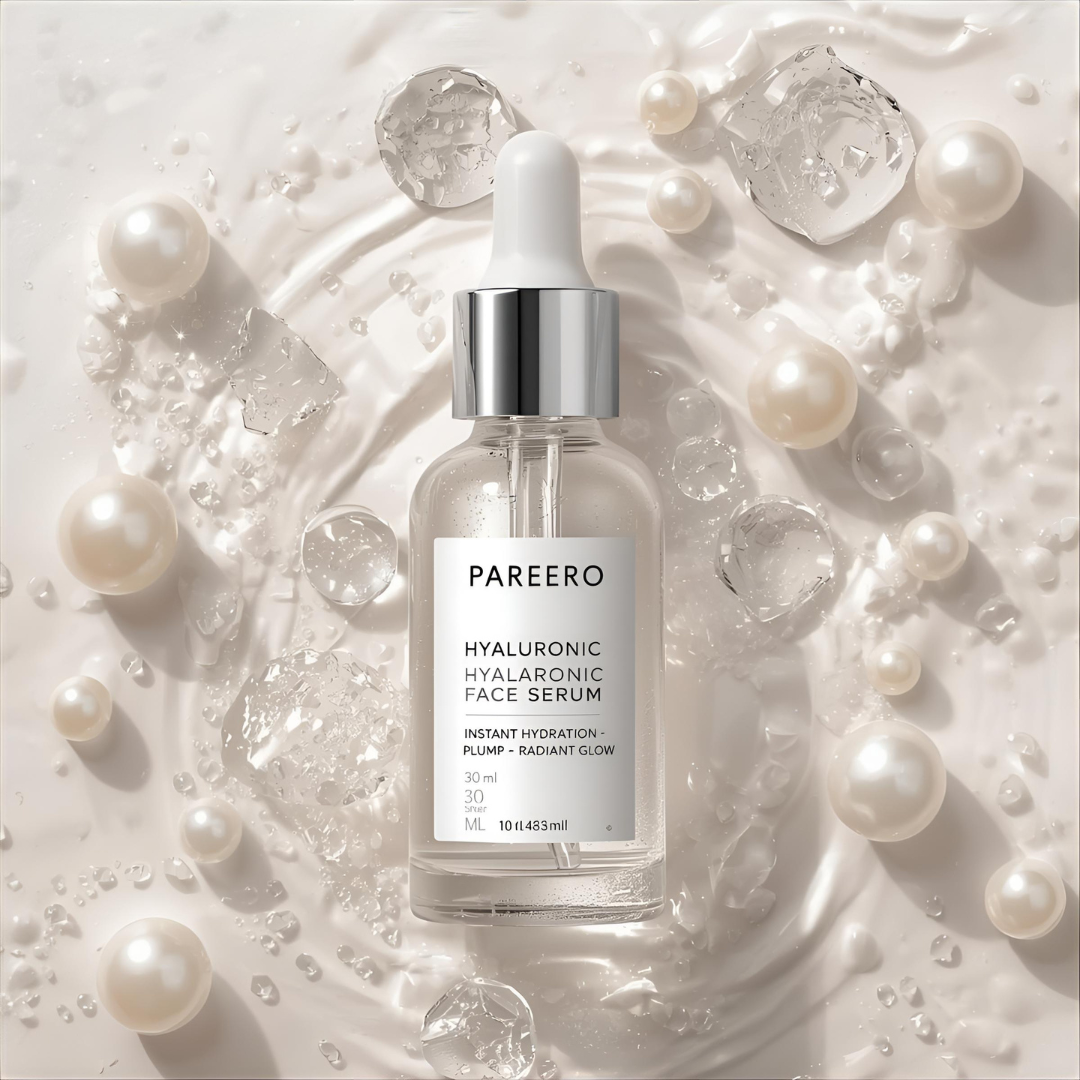 Pareero Hyaluronic Moisturizing Serum — Deep hydration and skin-plumping face serum with Hyaluronic Acid, Vitamin E, and Glycerin for glowing, youthful, and hydrated skin — organic, lightweight, and non-greasy skincare formula.