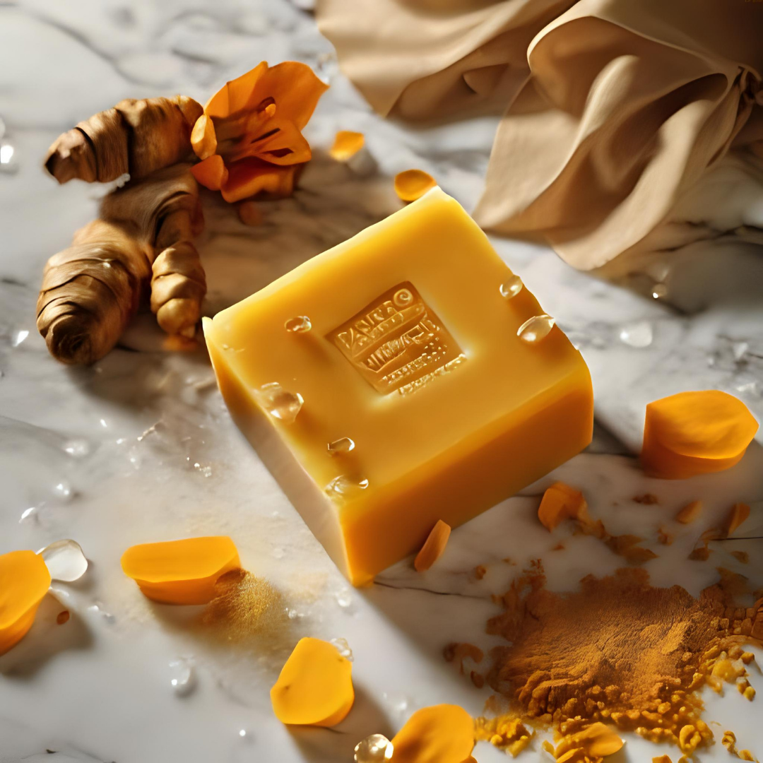 “Pareero Turmeric Soap – brightening organic bar with turmeric extract for glowing skin. Herbal turmeric soap with natural antioxidants – helps reduce spots and enhance skin tone”