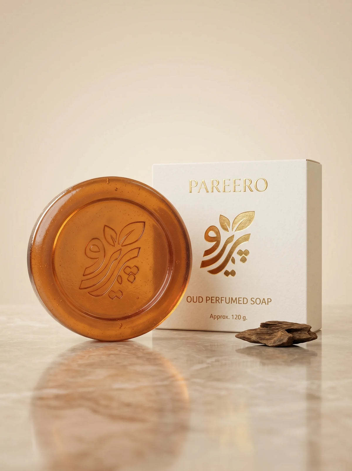 Pareero Oud Qadim Inspired Perfumed Soap Bar with a rich woody oud fragrance for clean refreshed and healthy-looking skin