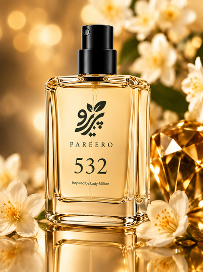 PAREERO 532 Lady Million inspired fragrance with white jasmine flowers and golden crystal light