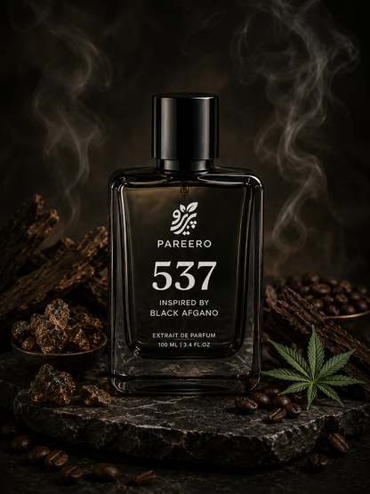Pareero 537 Inspired by Black Afgano perfume hero with smoke, dark resin, coffee and cannabis leaf