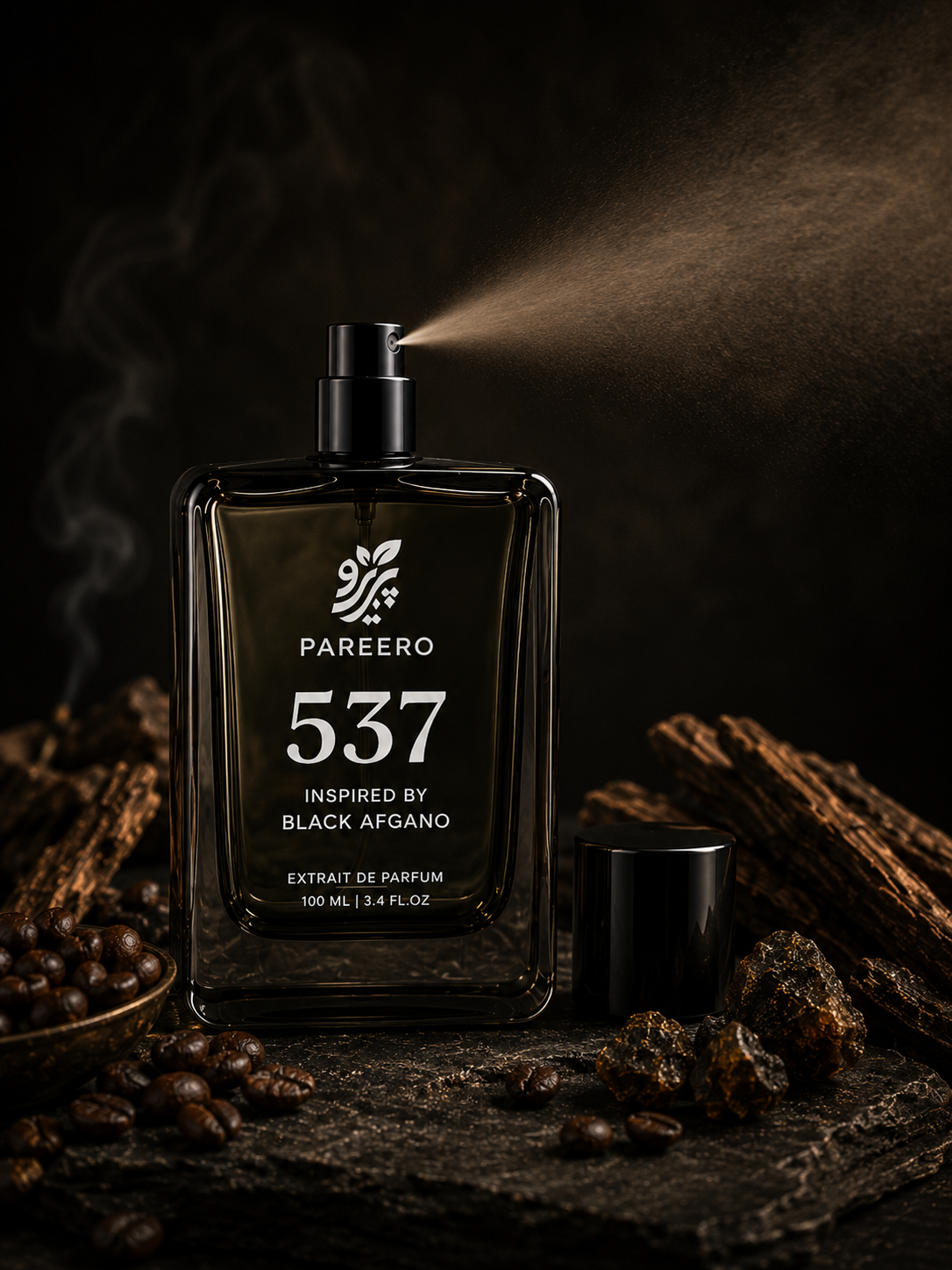Pareero 537 Inspired by Black Afgano perfume spray with oud wood, coffee and dark resin