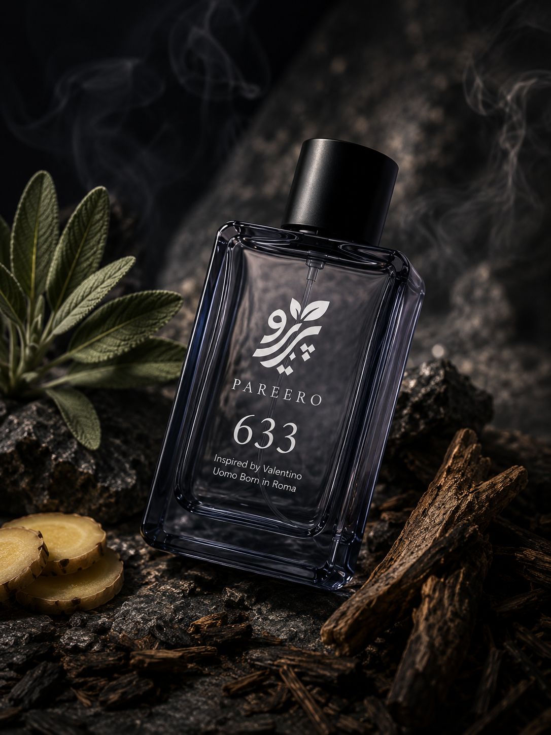 PAREERO 633 Valentino Uomo Born in Roma inspired fragrance in a smoky woody environment with sage, ginger and vetiver