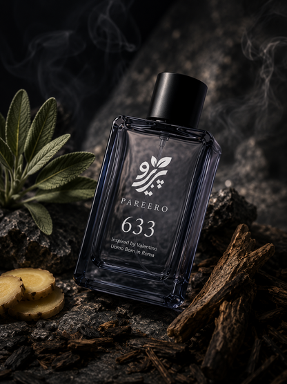 PAREERO 633 Valentino Uomo Born in Roma inspired fragrance in a smoky woody environment with sage, ginger and vetiver